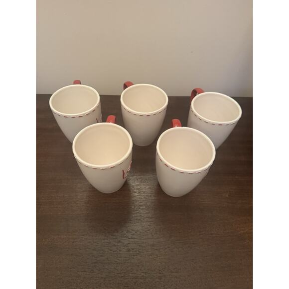 Williams-Sonoma "LOVE" Mugs Heart Set 5 Valentines Cup Stitching Red Handle Chip - Picture 4 of 10